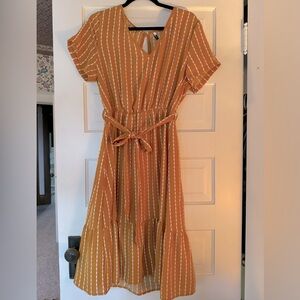 Mustard Yellow Pretty Dress with Belt and Ruffle